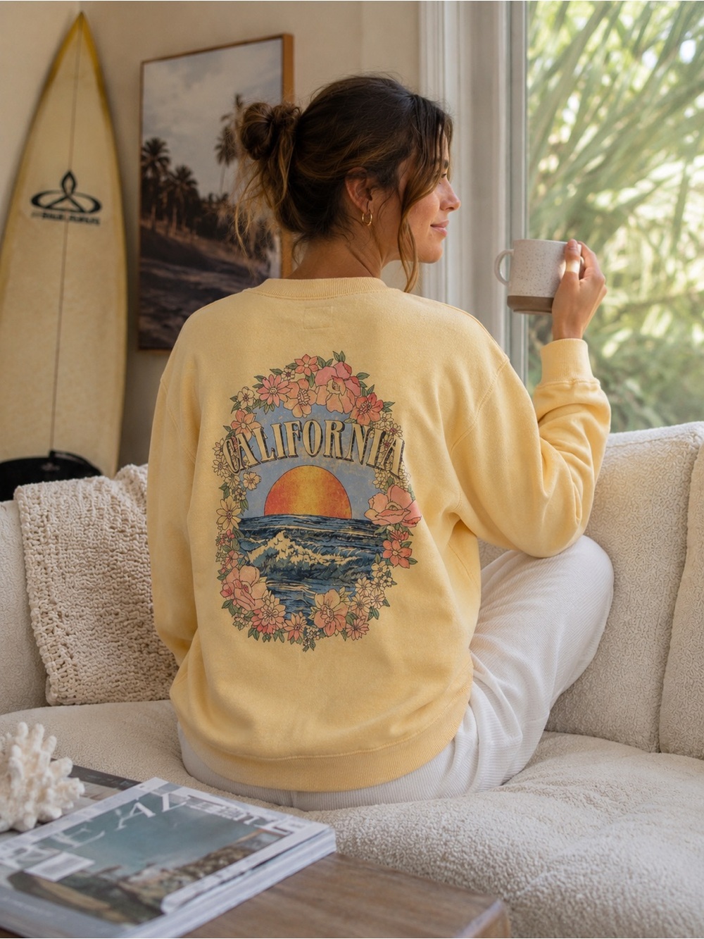 Women's Pale Yellow Billabong Crewneck Sweater - Picture 7 of 7